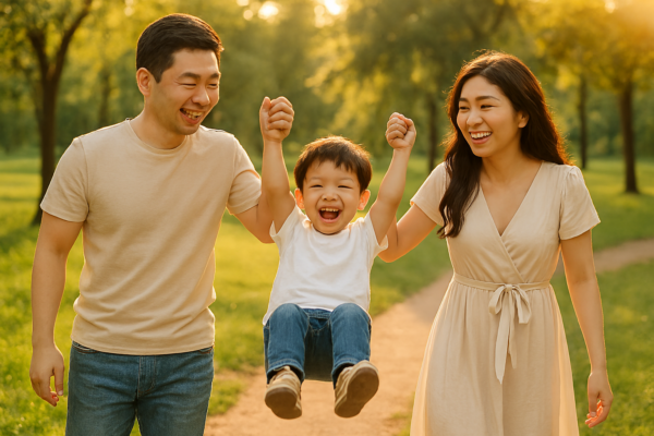 家長單手牽拉孩子雙手玩「盪鞦韆」雖看似歡樂,但若施力不當,恐增加幼兒發生「牽拉肘」(小兒橈骨頭半脫位)的風險,醫師提醒應改以腋下或上臂抱起較為安全。圖/由Dr.Nice(民權總院)陳潮宗中醫體系 李崇銘中醫師提供