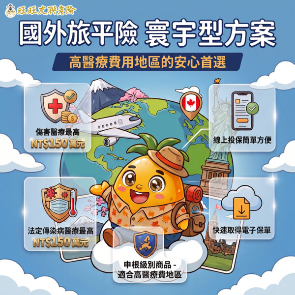 旺旺友聯針對高醫療國家的海外旅遊，推出防護升級的「寰宇型」旅平險方案。(圖/旺旺友聯提供)