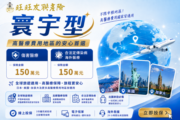 旺旺友聯的「寰宇型」旅平險，主打高醫療費用地區適用，提供傷害與法定傳染病醫療雙150萬高額保障。（圖／旺旺友聯提供）